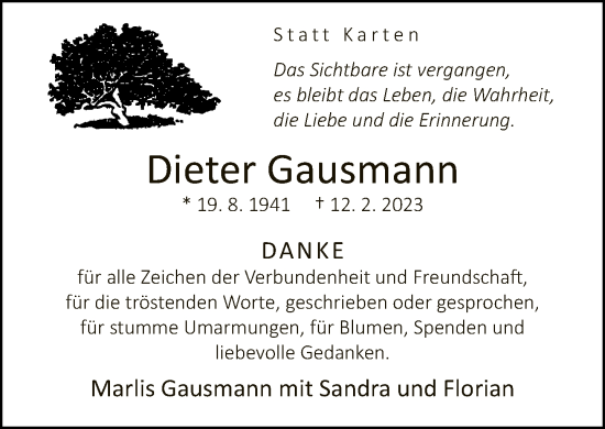 Traueranzeige von Dieter Gausmann von Neue Westfälische