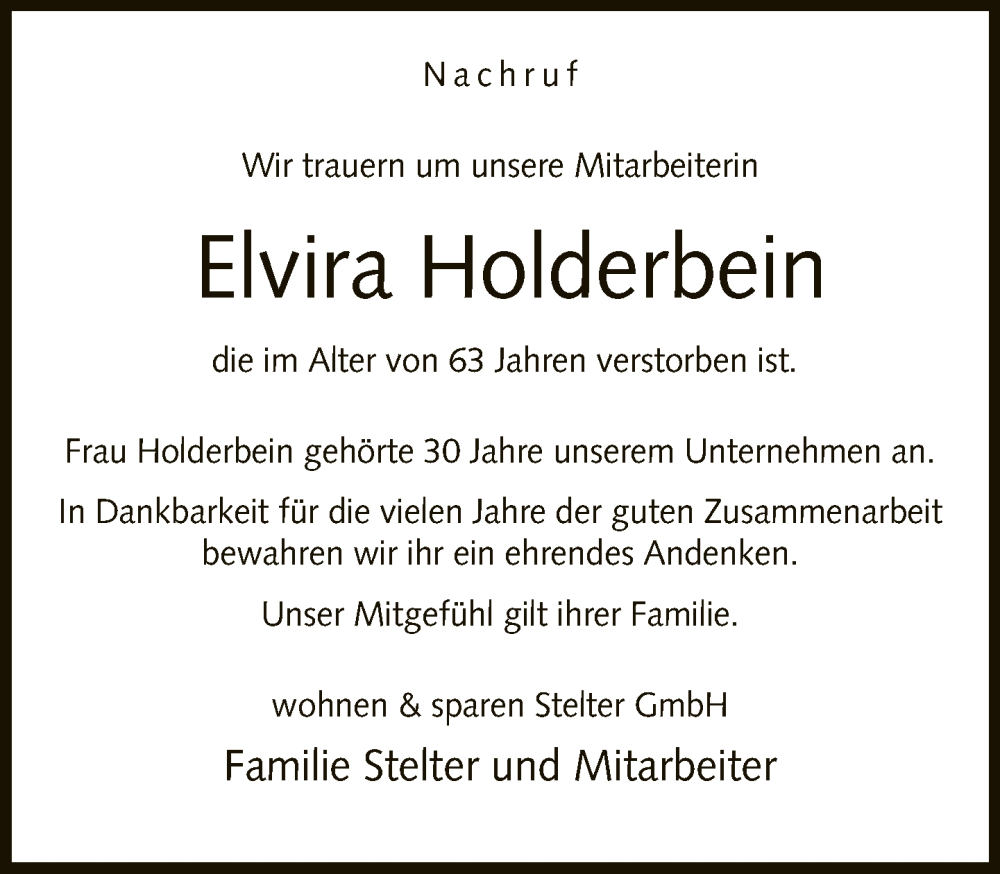  Traueranzeige für Elvira Holderbein vom 21.03.2023 aus Neue Westfälische