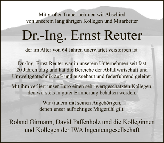 Traueranzeige von Ernst Reuter von Neue Westfälische