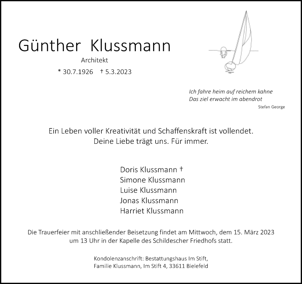  Traueranzeige für Günther Klussmann vom 11.03.2023 aus Neue Westfälische