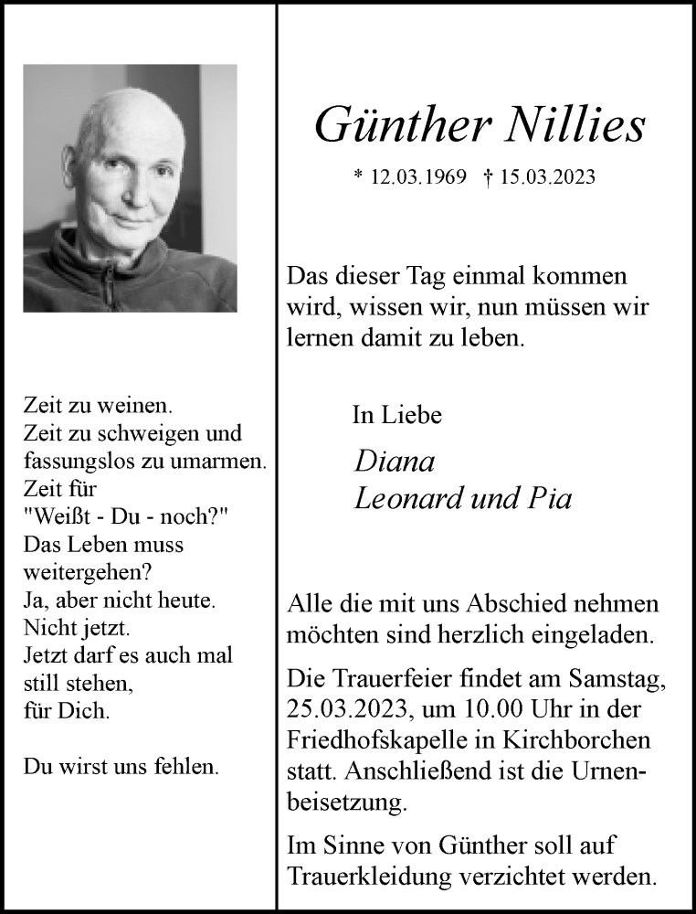  Traueranzeige für Günther Nillies vom 18.03.2023 aus Neue Westfälische