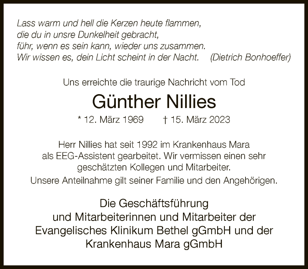  Traueranzeige für Günther Nillies vom 22.03.2023 aus Neue Westfälische