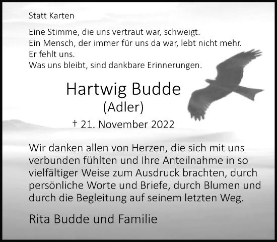 Traueranzeige von Hartwig Budde von Neue Westfälische