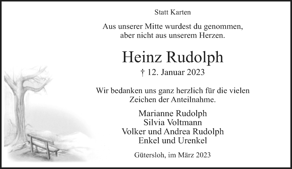  Traueranzeige für Heinz Rudolph vom 03.03.2023 aus Neue Westfälische