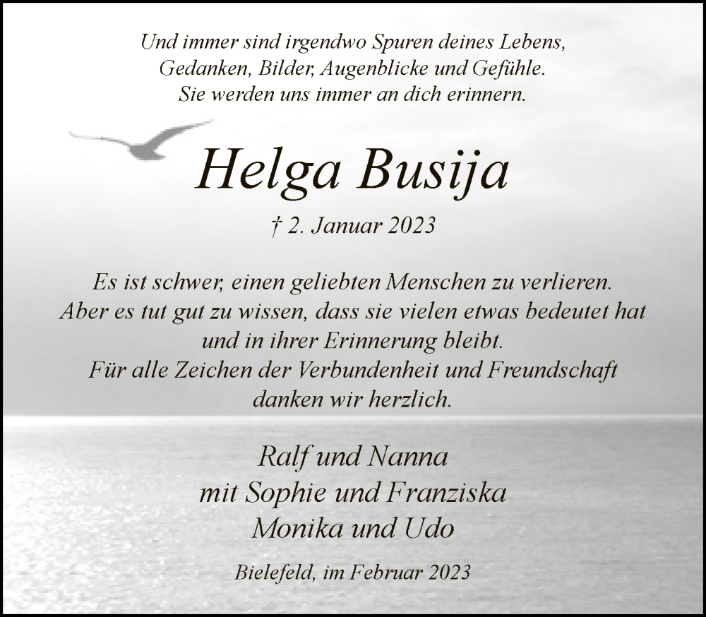  Traueranzeige für Helga Busija vom 04.03.2023 aus Neue Westfälische