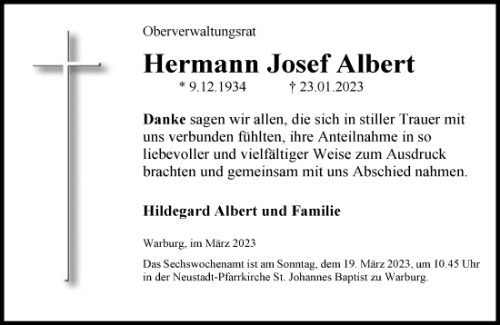 Traueranzeige von Hermann Josef Albert von Neue Westfälische