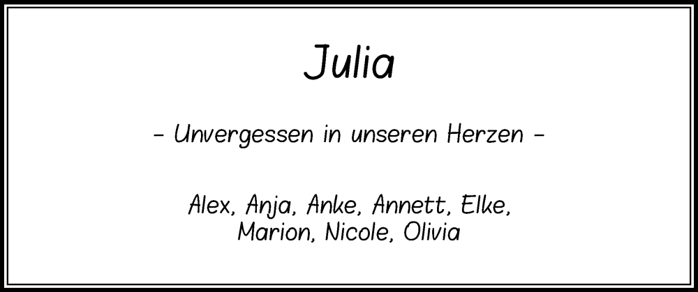  Traueranzeige für Julia  vom 18.03.2023 aus Neue Westfälische