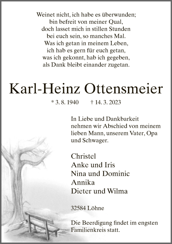 Traueranzeige von Karl-Heinz Ottensmeier von Neue Westfälische