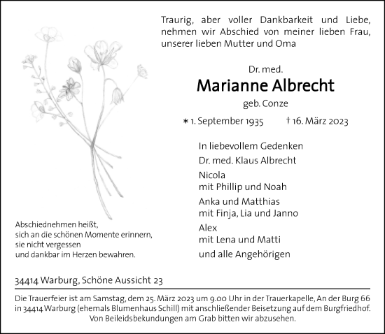 Traueranzeige von Marianne Albrecht von Neue Westfälische