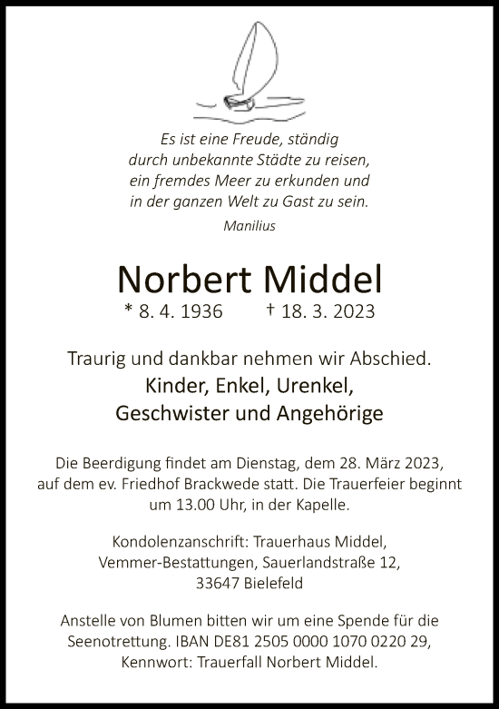 Traueranzeige von Norbert Middel von Neue Westfälische