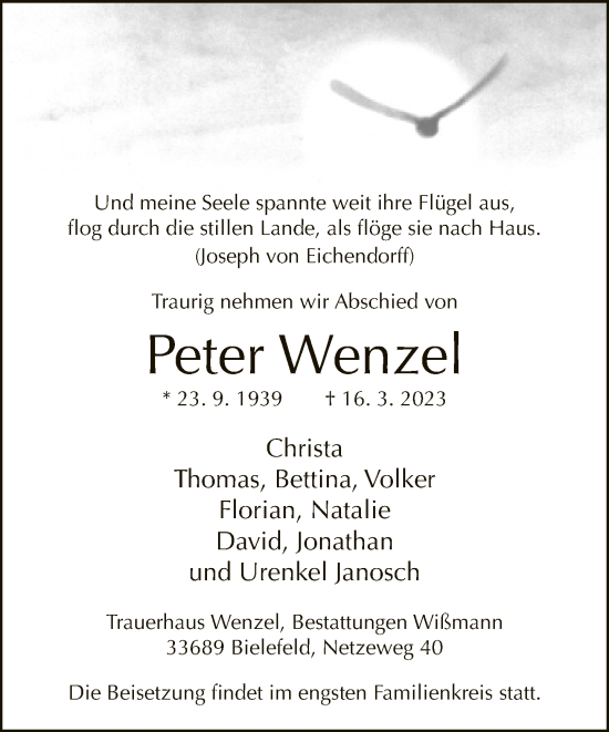Traueranzeige von Peter Wenzel von Neue Westfälische