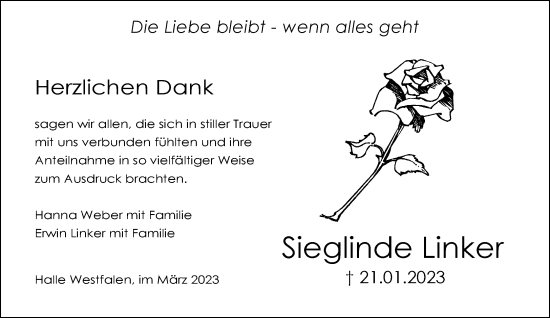 Traueranzeige von Sieglinde Linker von Neue Westfälische