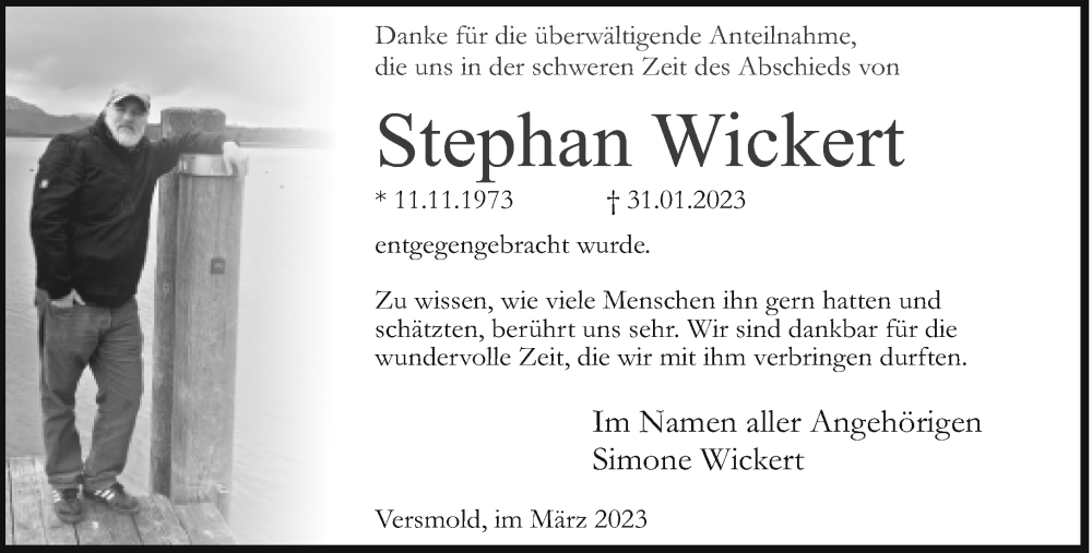  Traueranzeige für Stephan Wickert vom 24.03.2023 aus Neue Westfälische
