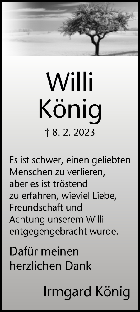 Traueranzeige von Willi König