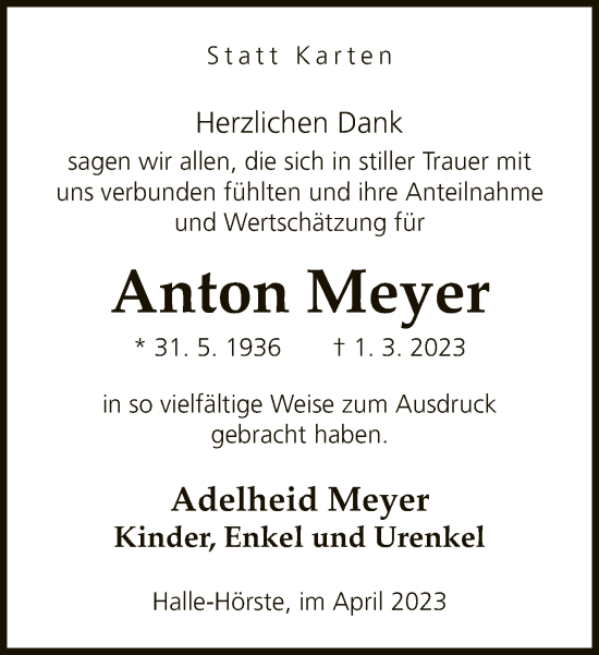 Traueranzeige von Anton Meyer von Neue Westfälische