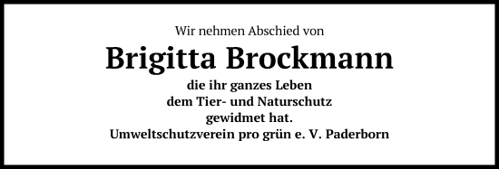 Traueranzeige von Brigitta Brockmann von Neue Westfälische