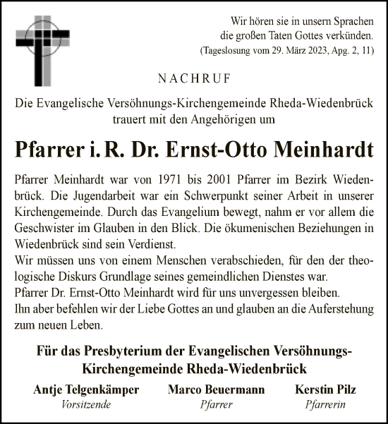 Traueranzeige von Ernst-Otto Meinhardt von Neue Westfälische