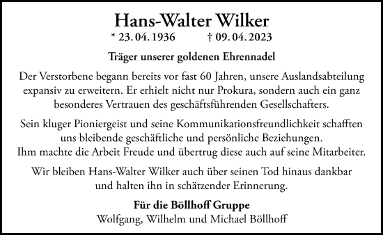 Traueranzeige von Hans-Walter Wilker von Neue Westfälische