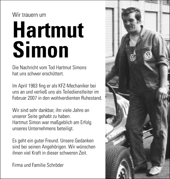 Traueranzeige von Hartmut Simon von Neue Westfälische