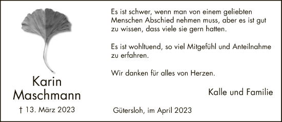 Traueranzeige von Karin Maschmann von Neue Westfälische