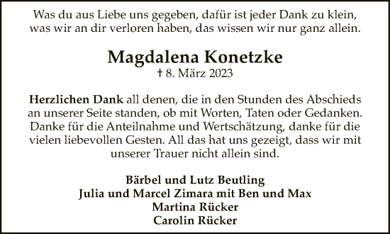 Traueranzeige von Magdalena Konetzke von Neue Westfälische