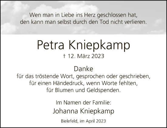 Traueranzeige von Petra Kniepkamp von Neue Westfälische