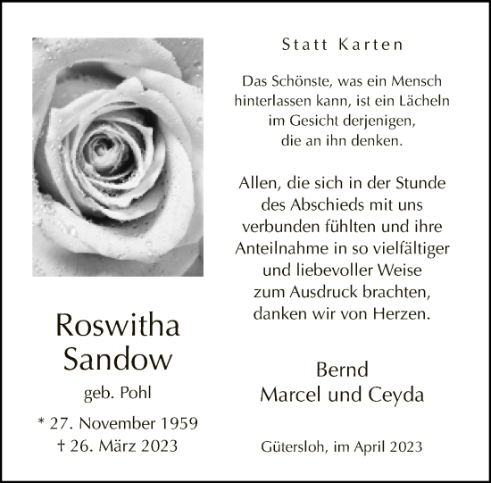 Traueranzeige von Roswitha Sandow von Neue Westfälische