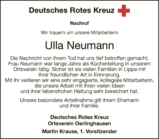 Traueranzeige von Ulla Neumann von Neue Westfälische