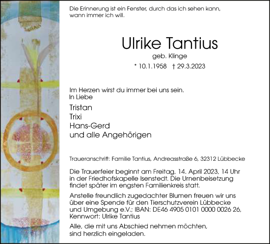 Traueranzeige von Ulrike Tantius von Neue Westfälische