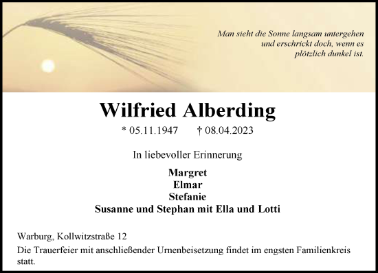 Traueranzeige von Wilfried Alberding von Neue Westfälische