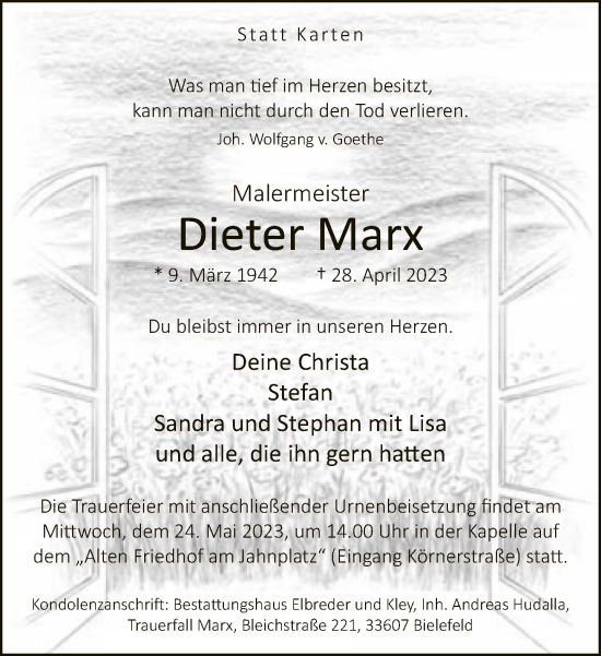 Traueranzeige von Dieter Marx von Neue Westfälische