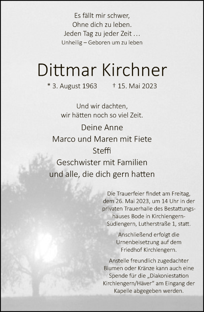  Traueranzeige für Dittmar Kirchner vom 20.05.2023 aus Neue Westfälische