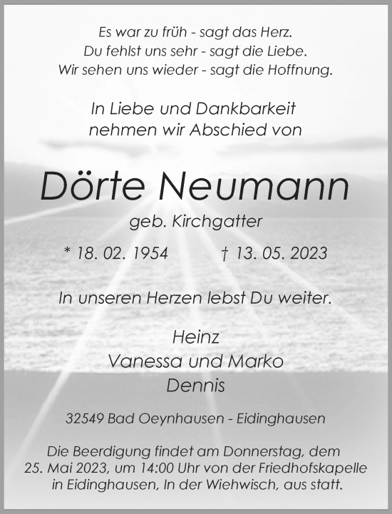 Traueranzeige von Dörte Neumann von Neue Westfälische