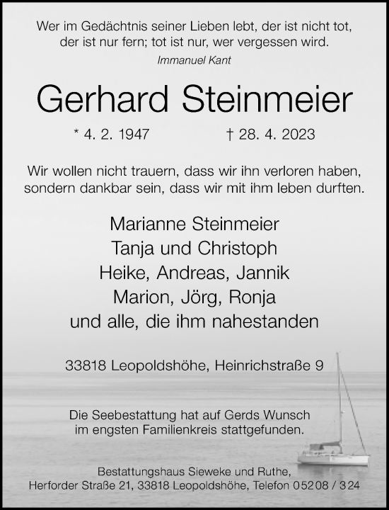 Traueranzeige von Gerhard Steinmeier