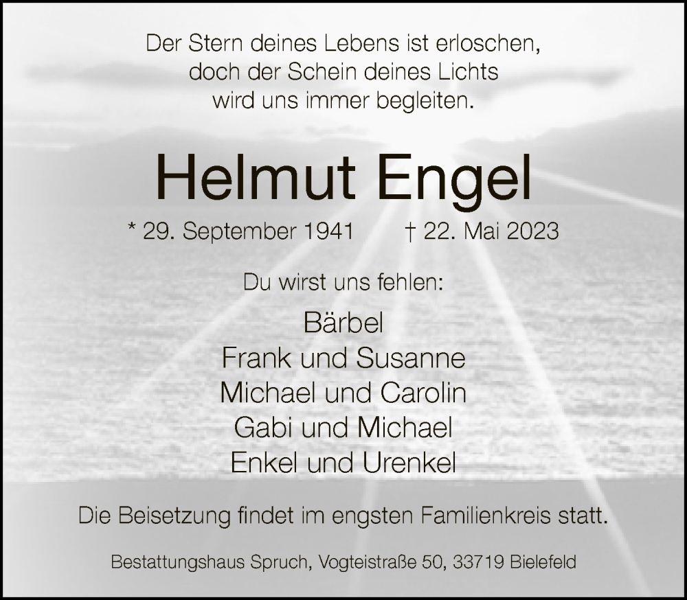  Traueranzeige für Helmut Engel vom 27.05.2023 aus Neue Westfälische