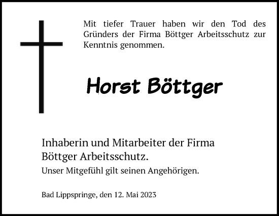 Traueranzeige von Horst Böttger von Neue Westfälische