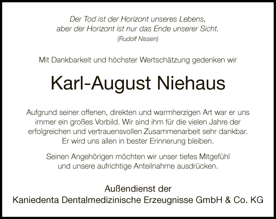 Traueranzeige von Karl-August Niehaus von Neue Westfälische