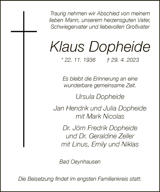 Traueranzeige von Klaus Dopheide