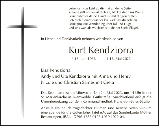 Traueranzeige von Kurt Kendziorra von Neue Westfälische