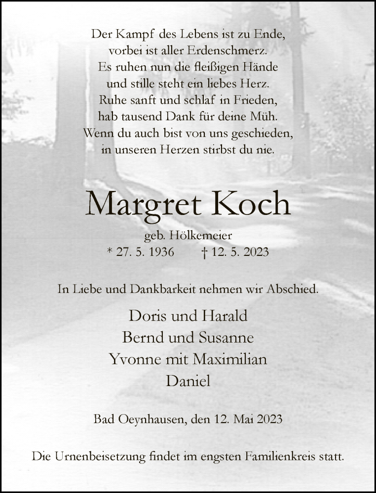  Traueranzeige für Margret Koch vom 20.05.2023 aus Neue Westfälische