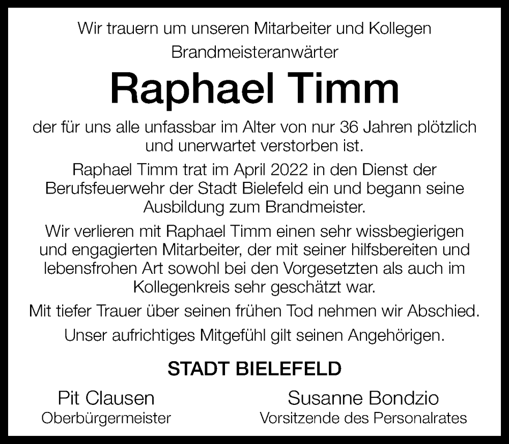  Traueranzeige für Raphael Timm vom 13.05.2023 aus Neue Westfälische