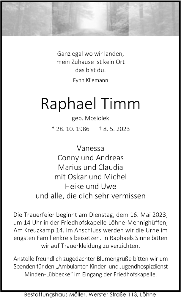  Traueranzeige für Raphael Timm vom 13.05.2023 aus Neue Westfälische