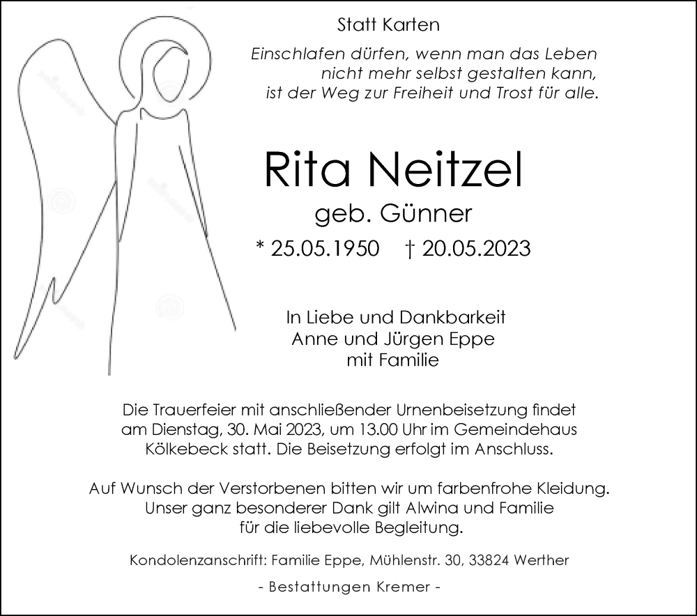  Traueranzeige für Rita Neitzel vom 25.05.2023 aus Neue Westfälische