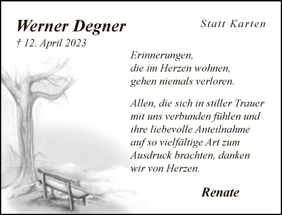 Traueranzeige von Werner Degner von Neue Westfälische