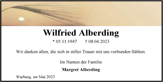 Traueranzeige von Wilfried Alberding von Neue Westfälische