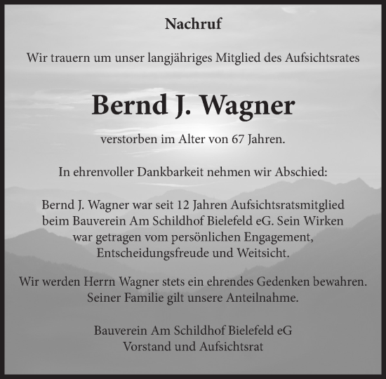 Traueranzeige von Bernd J. Wagner von Neue Westfälische
