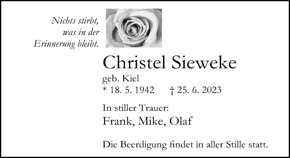  Traueranzeige für Christel Sieweke vom 30.06.2023 aus Neue Westfälische