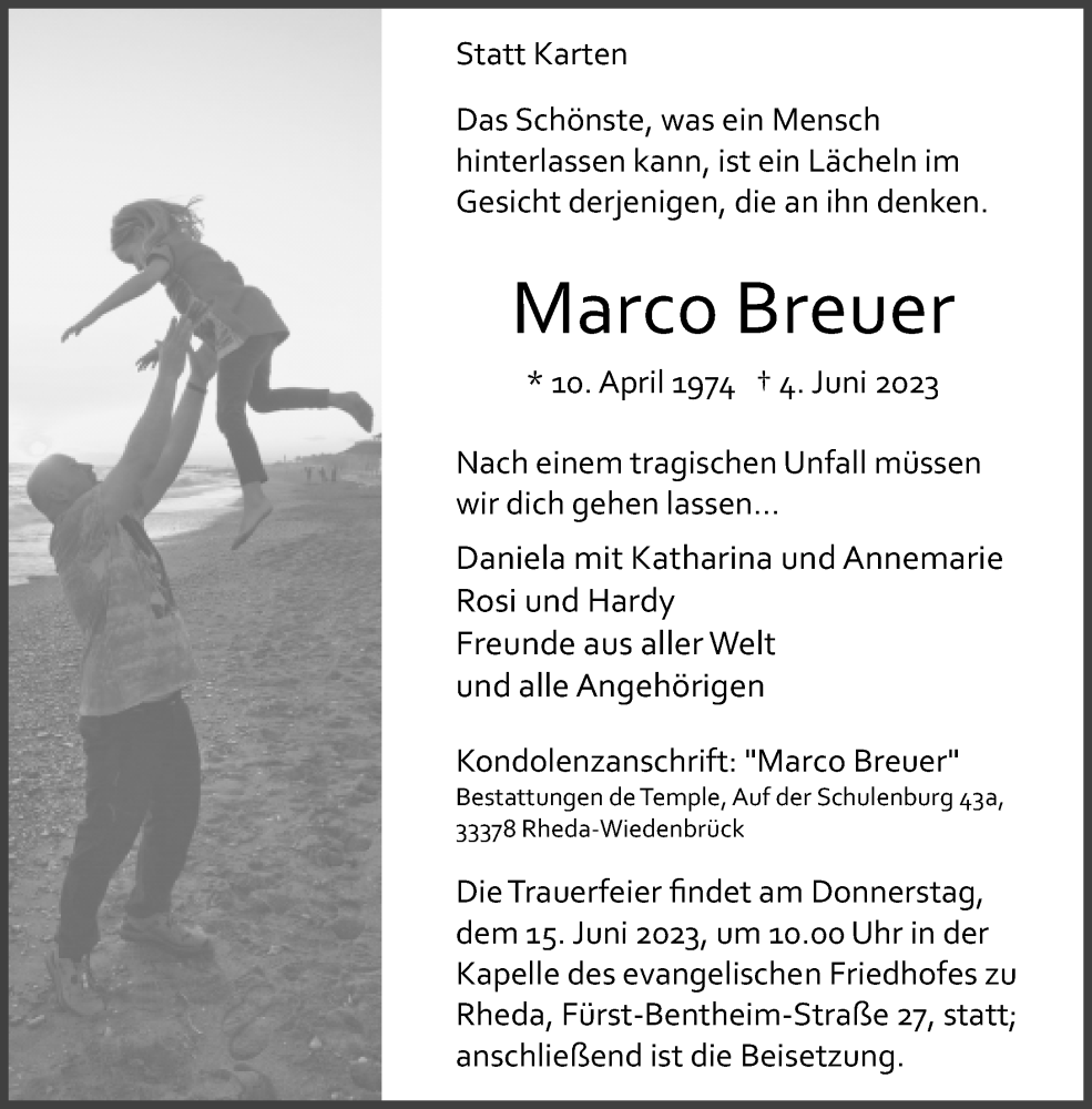  Traueranzeige für Marco Breuer vom 10.06.2023 aus Neue Westfälische