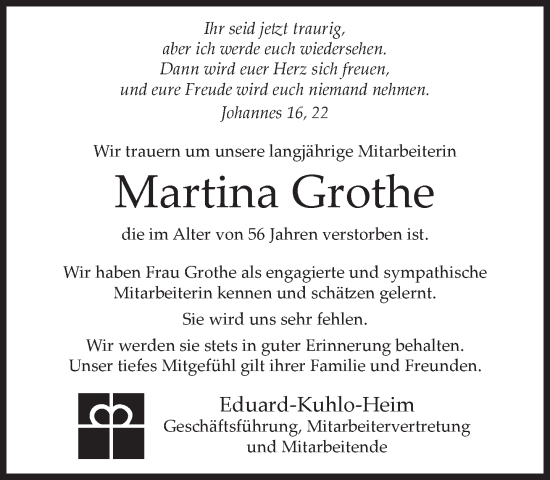 Traueranzeige von Martina Grothe von Neue Westfälische