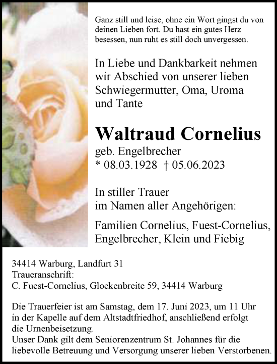 Traueranzeige von Waltraud Cornelius von Neue Westfälische